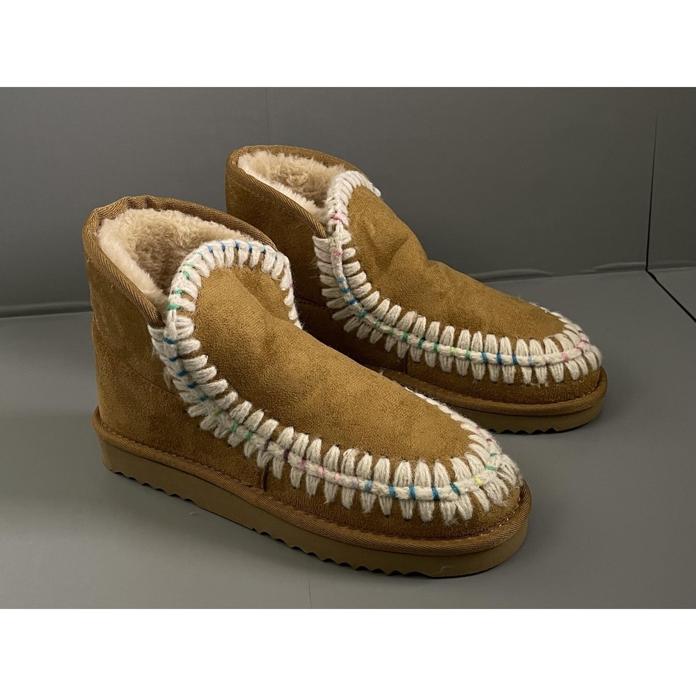 Wild Pair Jolenef Slippers Shoes Womens Size 6 Chestnut Suede Faux Fur Bootie - Picture 2 of 9